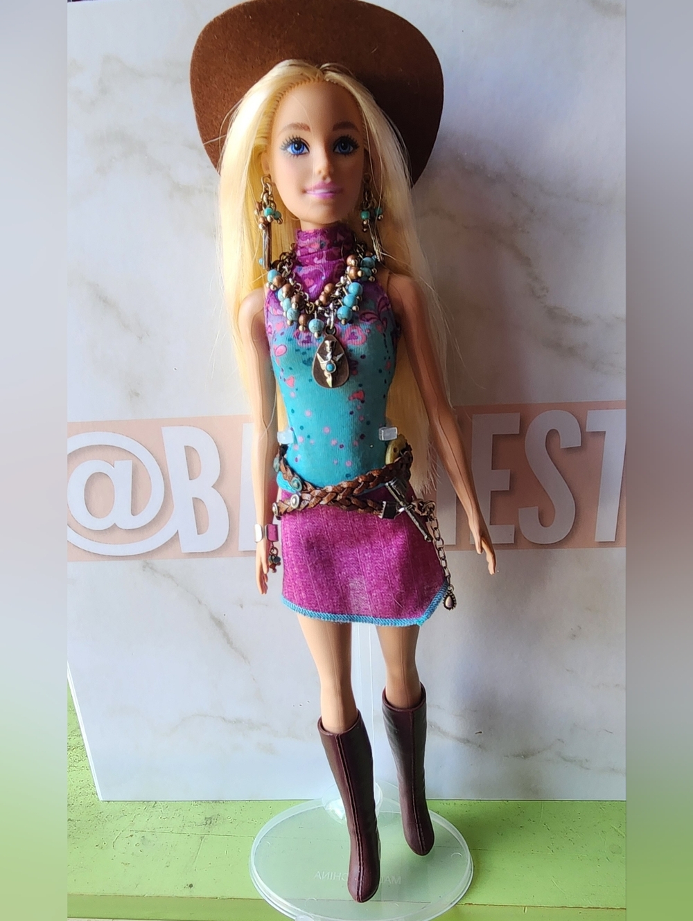 OOAK Barbie Doll "ASSASINISTA:  ANGEL" Dress Boots Hat Jewelry Gun Doll